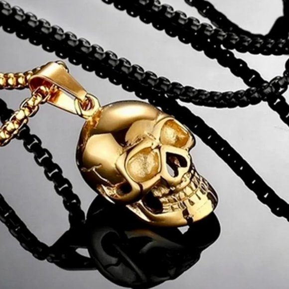 Other - Gold Skull Pendant Necklace - Steampunk, Goth, Biker , Punk Jewelry